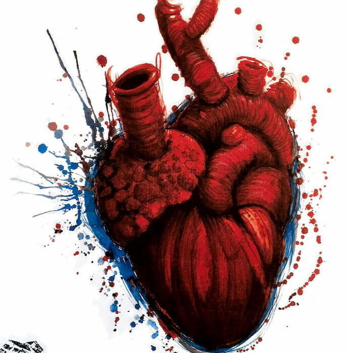 Ilustración del diseño de Tattoo del artista tatuador Raúl Rodríguez para Kaifa´s Tattoo Studio En Madrid (Chamberí - Moncloa), estilo de tatuaje Sketch, corazon rojo