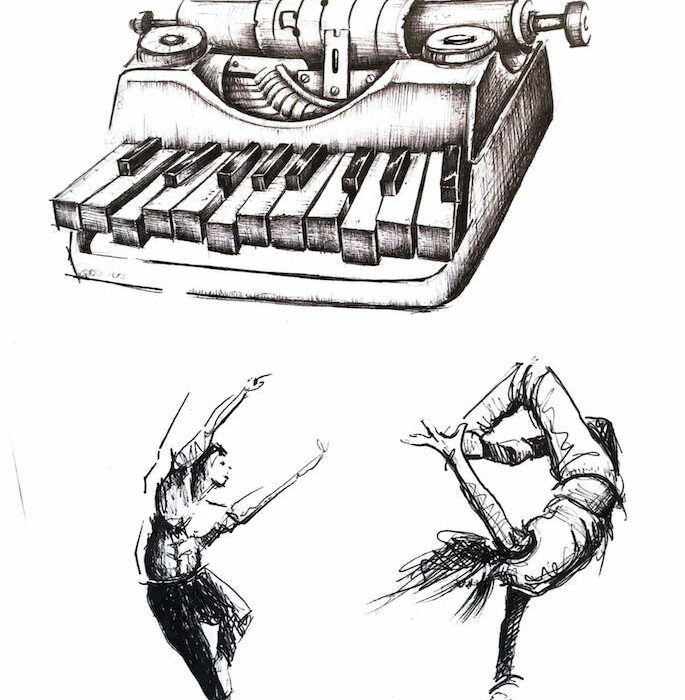 Ilustración del diseño de Tattoo del artista tatuador Raúl Rodríguez para Kaifa´s Tattoo Studio En Madrid (Chamberí - Moncloa), estilo de tatuaje Sketch, instrumento musical